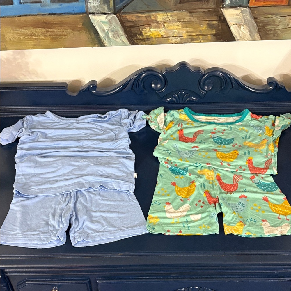 Little Sleepies Blue Solid & Aqua Chicken Print Pajama Sets